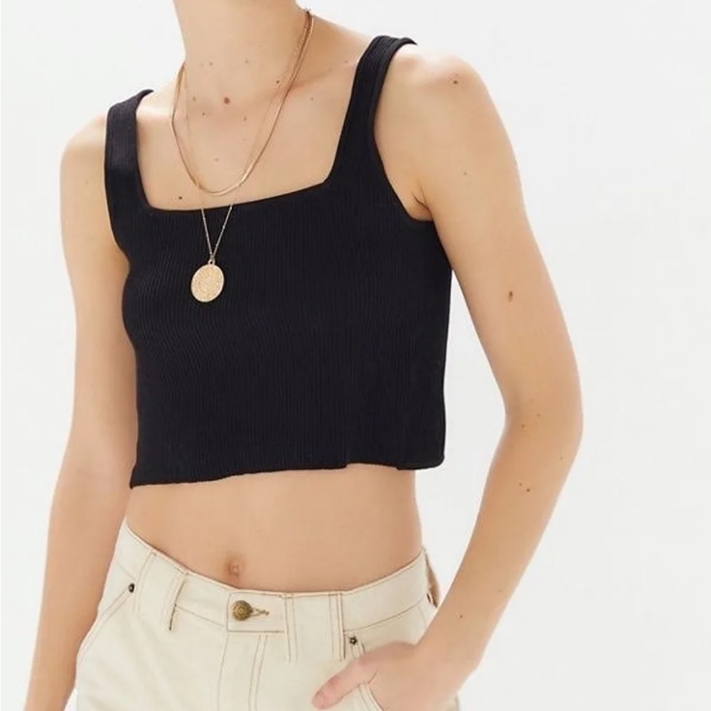 Urban Outfitters Alli tie back square neck cropped top black size XS